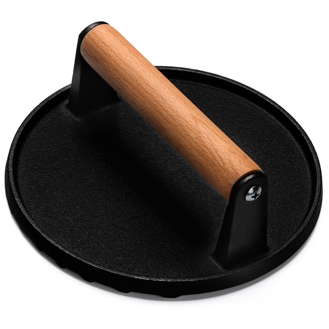 Prensa para Hamburguesas EWFEN 18 cm Hierro Fundido con Mango de Madera