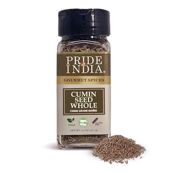 Pride of India – Cumin Seed Whole – Gourmet Indian Spice – Excellent for Culinary Uses – Fresh and Quality Seeds – Adds Flavor & Aroma – Easy to Use – 2 oz. Small Dual Sifter Bottle
