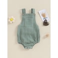 thumbnail image 3 of Gureui Baby Cotton Linen Suspender Overalls, Solid Color Sleeveless Square Neck Romper Outfit for Boys Girls, 3 of 10