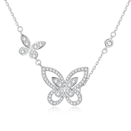 Mo Sang stone pendant s925 silver butterfly necklace, women's style, pure s925 silver anniversary birthday gift, for mother, wife, grandmother, graduation gift, sisters, daughter