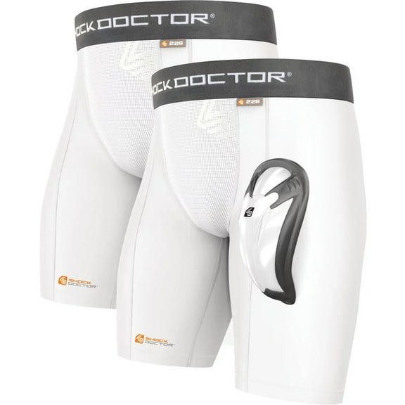 Shock Doctor Youth Core Compression Shorts 2-Pack w/ BioFlex Cup - Large - White