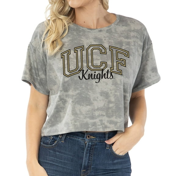 Women's Gray UCF Knights Kimberly Tie-Dye Tri-Blend Cropped T-Shirt