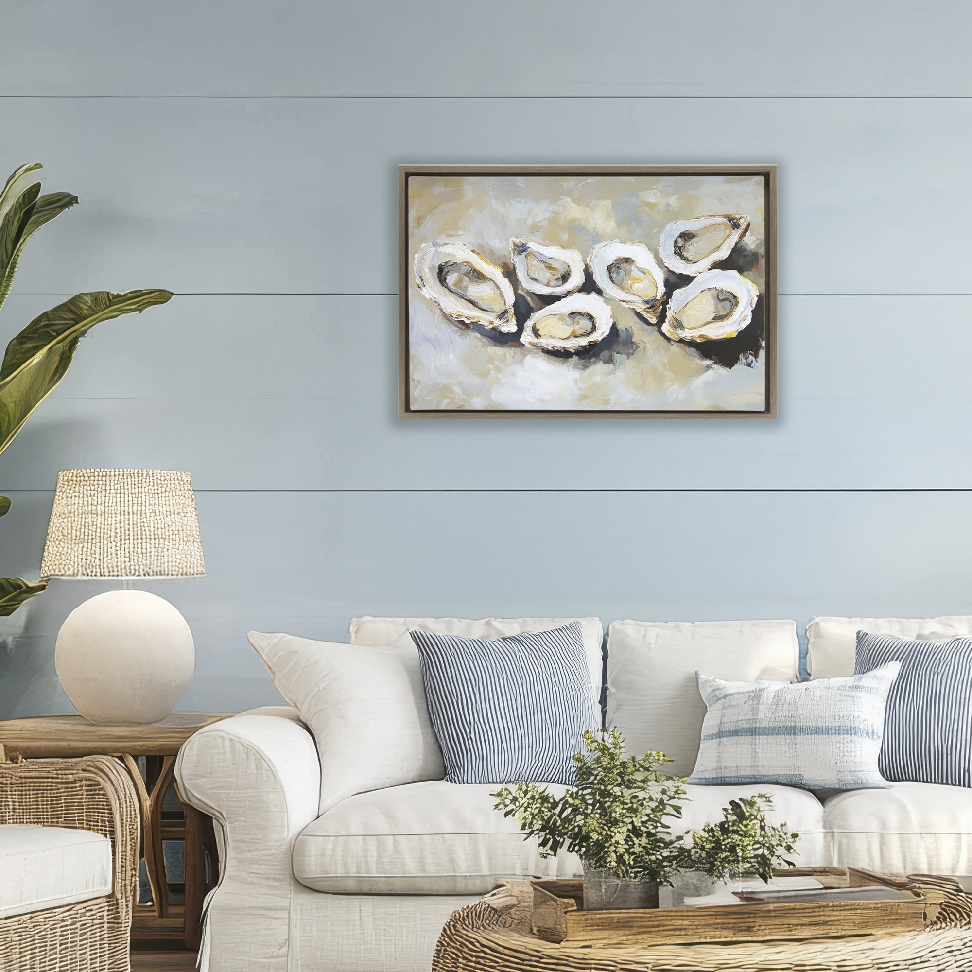 Stupell Industries Line of Oysters in Neutrals Brown Framed Floater Canvas Wall Art, design by Sisi and Seb
