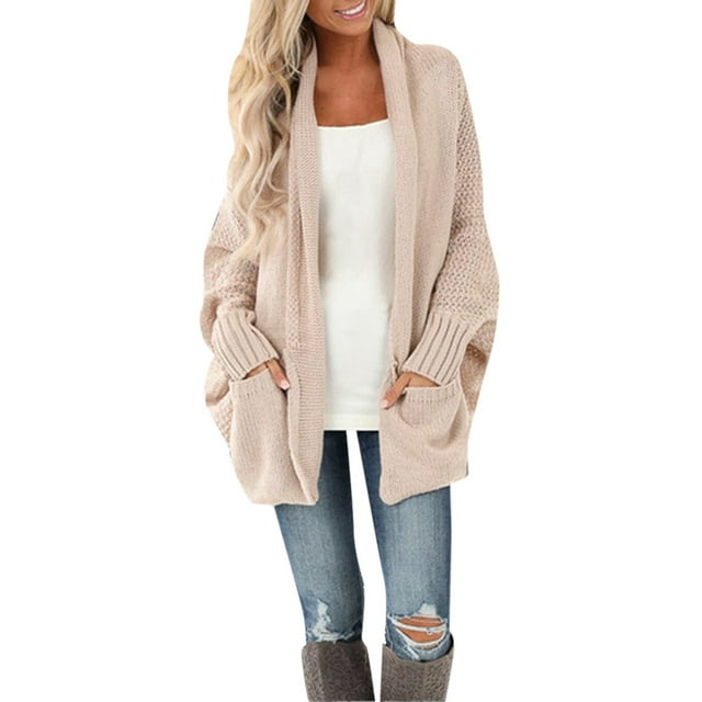 Manteau d'Automne pour Femme, Tricot Uni, Col Rond, Veste Chaude, Mi-Longue, Manteau Mode, Manteau Extérieur, Manteau Ouvert à l'Avant, Pardessus Torsadé