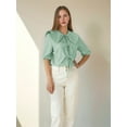 thumbnail image 4 of Tie Front Tops Womens Y2k Leopard Print Peplum Babydoll /4 Length Puff Sleeve Cute Going Out Green S, 4 of 8