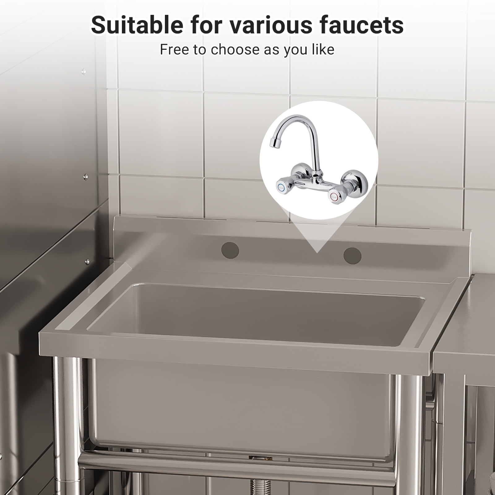 COZONY Freestanding Stainless Steel Commercial Sink with Faucet - Prep & Utility Washing Hand Basin, Laundry Tub for Restaurant, Garage, Shop, Cafe