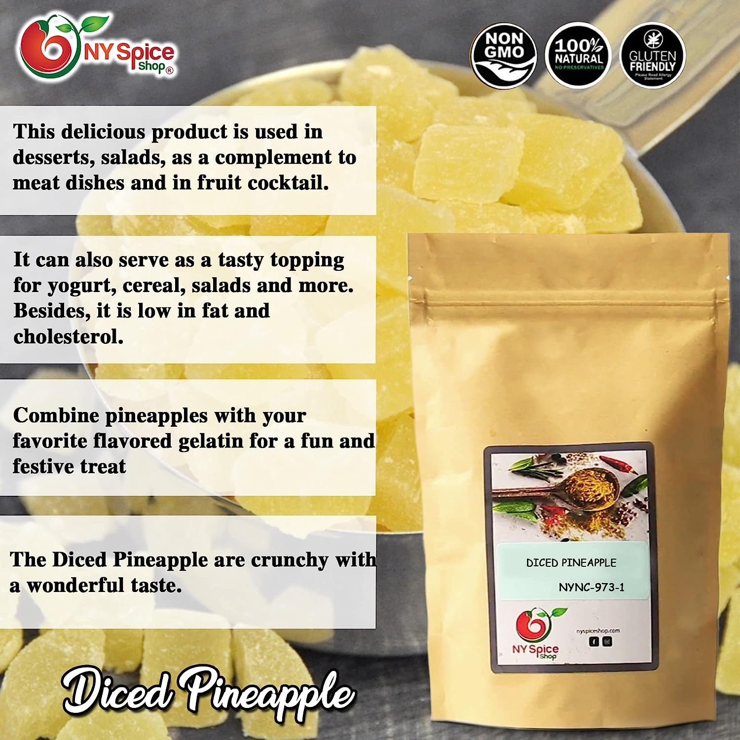 NY SPICE SHOP Dried Pineapple Chunks - 3 Pound - Tropical Dry Fruit Slices - Dried Chunks