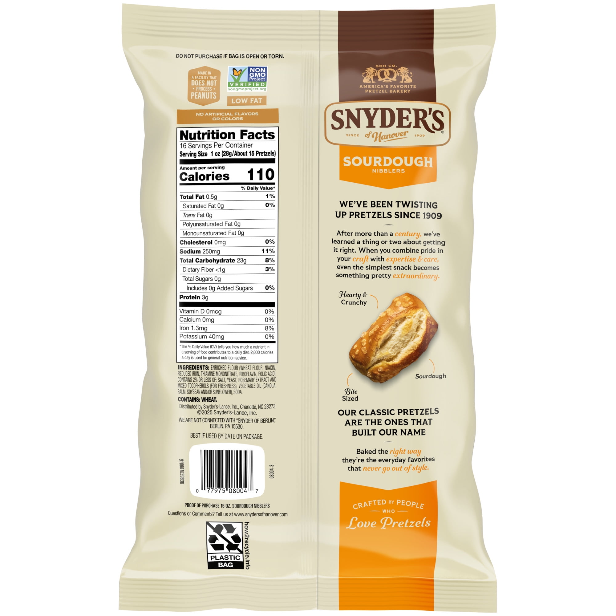 (3 pack) Snyder's of Hanover Sourdough Nibblers Pretzels, 16 oz