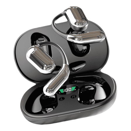 Open Ear Bluetooth 5.4 Earbuds, 2025 Wireless Headphones Sport Over Earphones Built-in Mic with Ear Hooks 50H Playtime Ear Buds LED Display Charging Case, Waterproof Design for Running Fitness, Black