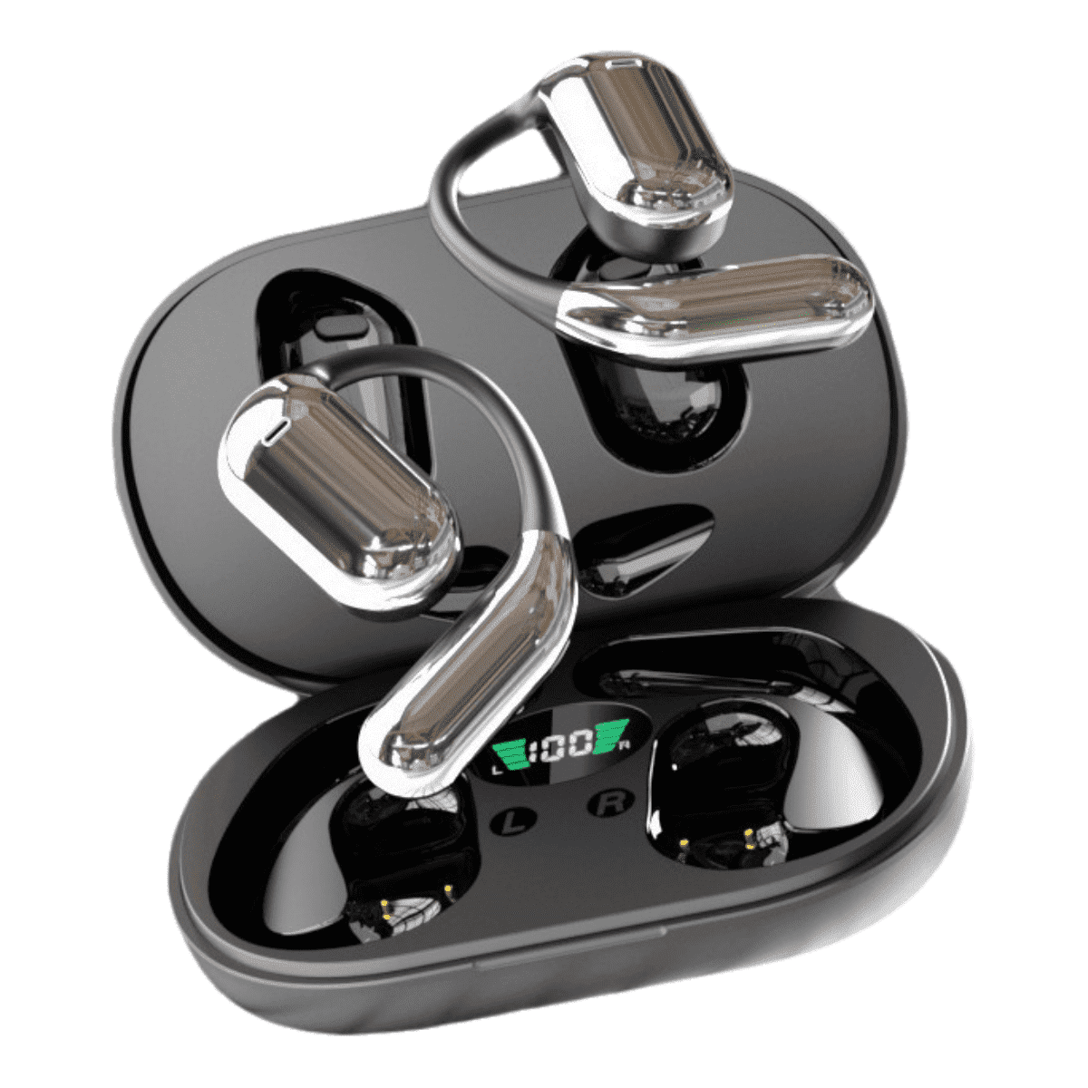 Open Ear Bluetooth 5.4 Earbuds, 2025 Wireless Headphones Sport Over Earphones Built-in Mic with Ear Hooks 50H Playtime Ear Buds LED Display Charging Case, Waterproof Design for Running Fitness, Black