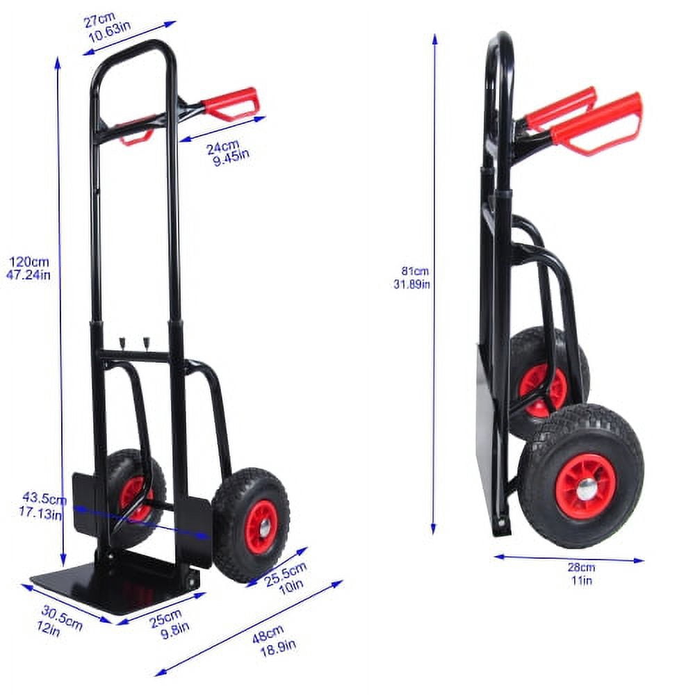 DURAMOXLQ Heavy-Duty Steel Hand Truck Dolly, 330 Lb Capacity with Dual Handles and 10-Inch Rubber Wheels