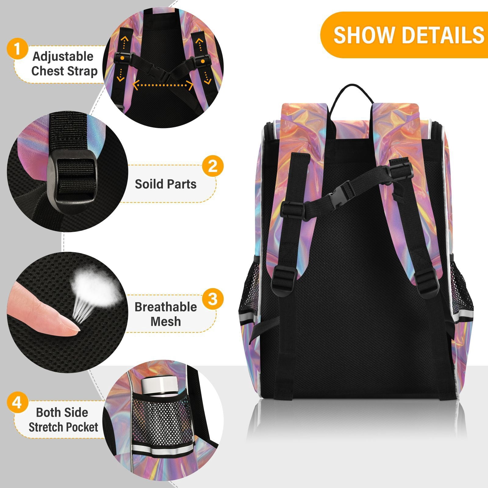 Hologram Colorful Backpack Big Laptop Backpack Casual Daypack Quilted Large Capacity Large Bookbags