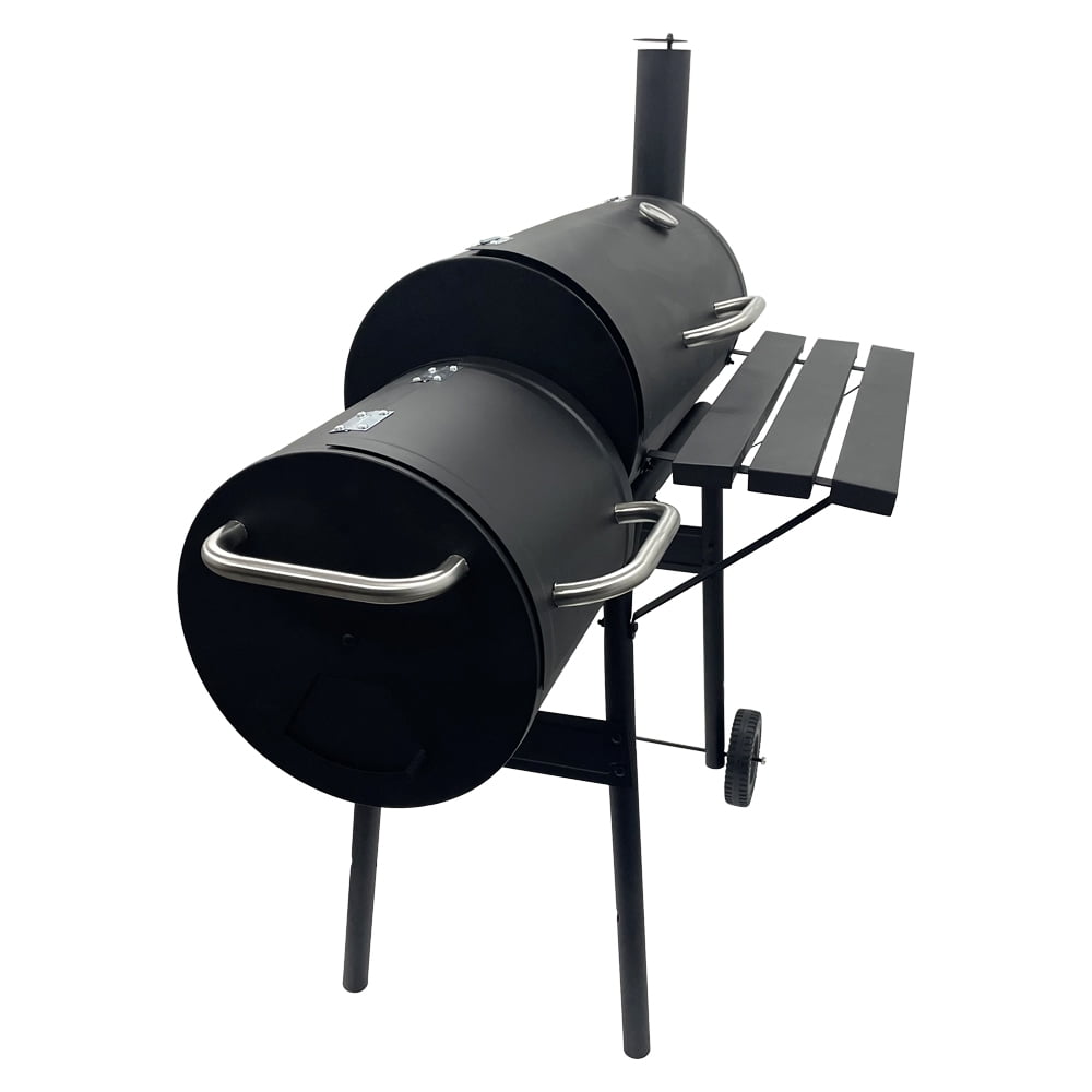 30" Domestic BBQ Charcoal Grill Offset Smoker with Cover Work Space for Outdoor Camping Patio Cooking Backyard Party Black