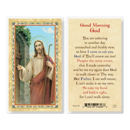 

Good Morning God - Christ Knocking Gold-Stamped Laminated Catholic Prayer Holy Card with Prayer on Back Pack of 25