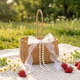 thumbnail image 3 of Yhmxh Handwoven Rattan Flower Basket with Handle, Decorative Wicker Gift Storage Basket, Portable Floral Arrangement Bucket for Wedding Bridal Flower Basket Birthday Gift Packaging Home Table Decor, 3 of 4