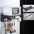 thumbnail image 4 of Heavy-Duty Black Space-Saving Wall-Mounted Microwave Rack with Hanging Rod and Hooks - Thickened Aluminum Construction for Kitchen Countertop Organization, Easy Punch Installation, Sleek Modern, 4 of 6