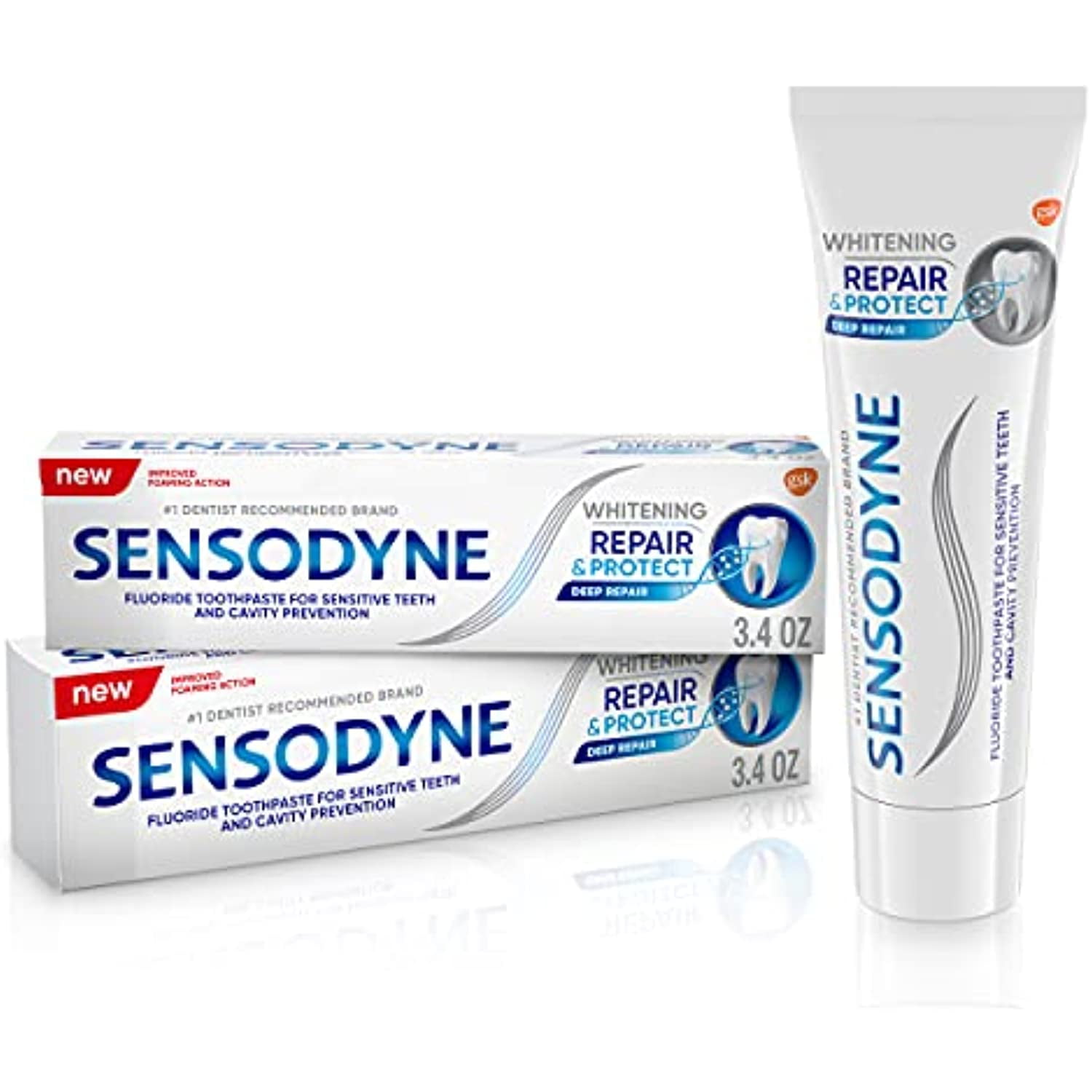 Sensodyne Repair & Protect Teeth Whitening Sensitive Toothpaste, Cavity Prevention And Treatment, 3.4 Oz, Pack Of 2