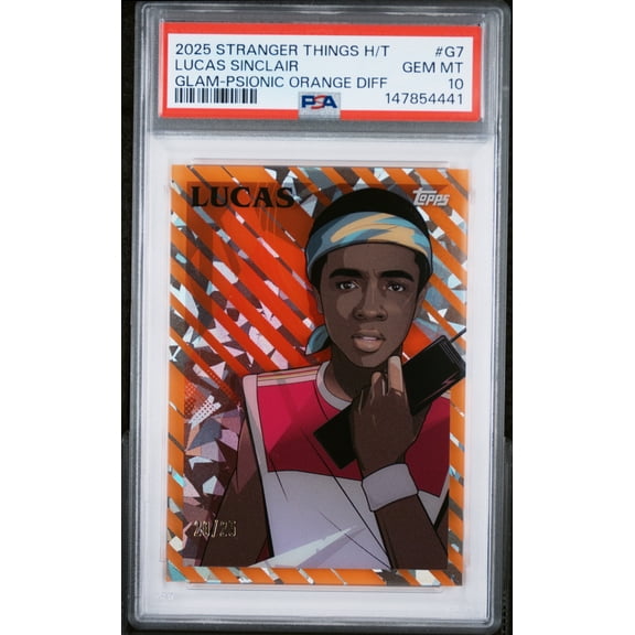 Graded 2025 Topps Stranger Things High Tek Glam Psionic Orange Diff Lucas Sinclair G7 PSA 10