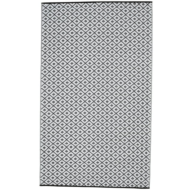 Erbanica Tapis Réversible en Plastique Noir et Blanc 4 Pieds x 6 Pieds Intérieur Extérieur Diamond