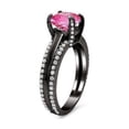 thumbnail image 3 of Gems & Jewels 2.40 Ct Round Cut Pink Sapphire Wedding Engagement Thanksgiving Christmas Halo Ring 14K Black Gold Plated 925 Sterling Silver For Women's -10, 3 of 3