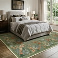 thumbnail image 3 of Wonnitar 8x10 Floral Washable Rug, Green Rugs for Living Room, Soft Low Pile Bedroom Area Rug, Non-Slip Throw Carpet for Nursery Playroom, 3 of 12
