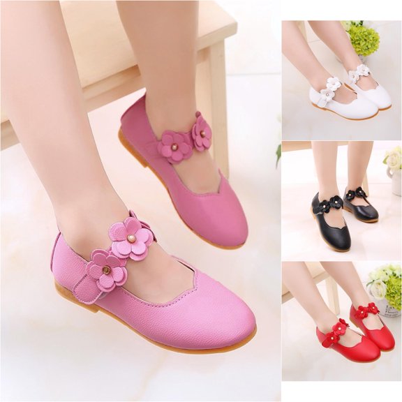 VOUZZA Girls Flat Shoes Flower Shallow Mouth Mary Jane Ballet Flats Hook Loop Soft Sole Princess Dance Wedding Shoes, Size 7C-2 Kid