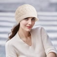 thumbnail image 3 of Gorro de esquí de lana tejido con orejeras de piel para mujer y niña, gorro de boina cálido para invierno, gorros de lana tejidos, 3 of 5