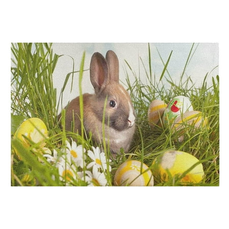 

Nordic- Easter Meal Mat Home Cartoon Rabbit E-gg Kitchen Heat Insulation Cup Mat Scald Resistant Linen Western Meal Mat