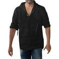 thumbnail image 1 of Men‘S Baggy Cotton Linen Solid Button Plus Size Long Sleeve Hooded Shirts Tops, 1 of 6