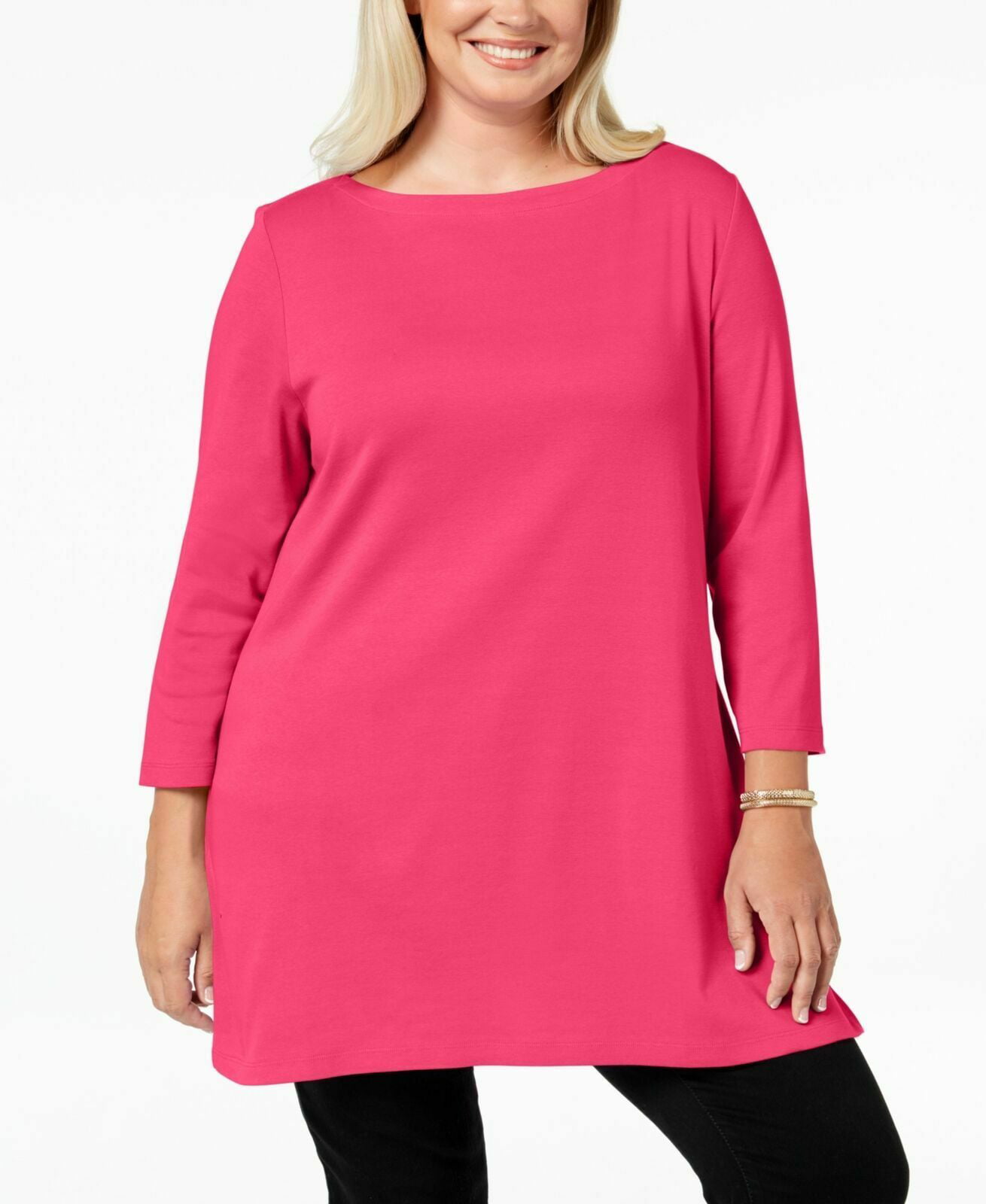 Karen Scott - Womens Top Pink Plus Tunic 3/4 Sleeve Stretch $39 2X ...