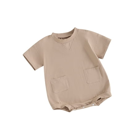 

Thaisu Baby Boy Romper Long Sleeve Crew Neck Solid Fall Bodysuit Clothes with Pockets for Casual Daily