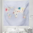 thumbnail image 1 of Cartoon Tapestry, Retro Style Map with Pastel Toned Blossoms Girls Atlas Illustration, Fabric Wall Hanging Decor for Bedroom Living Room Dorm, 5 Sizes, Cream Lilac, by Ambesonne, 1 of 1