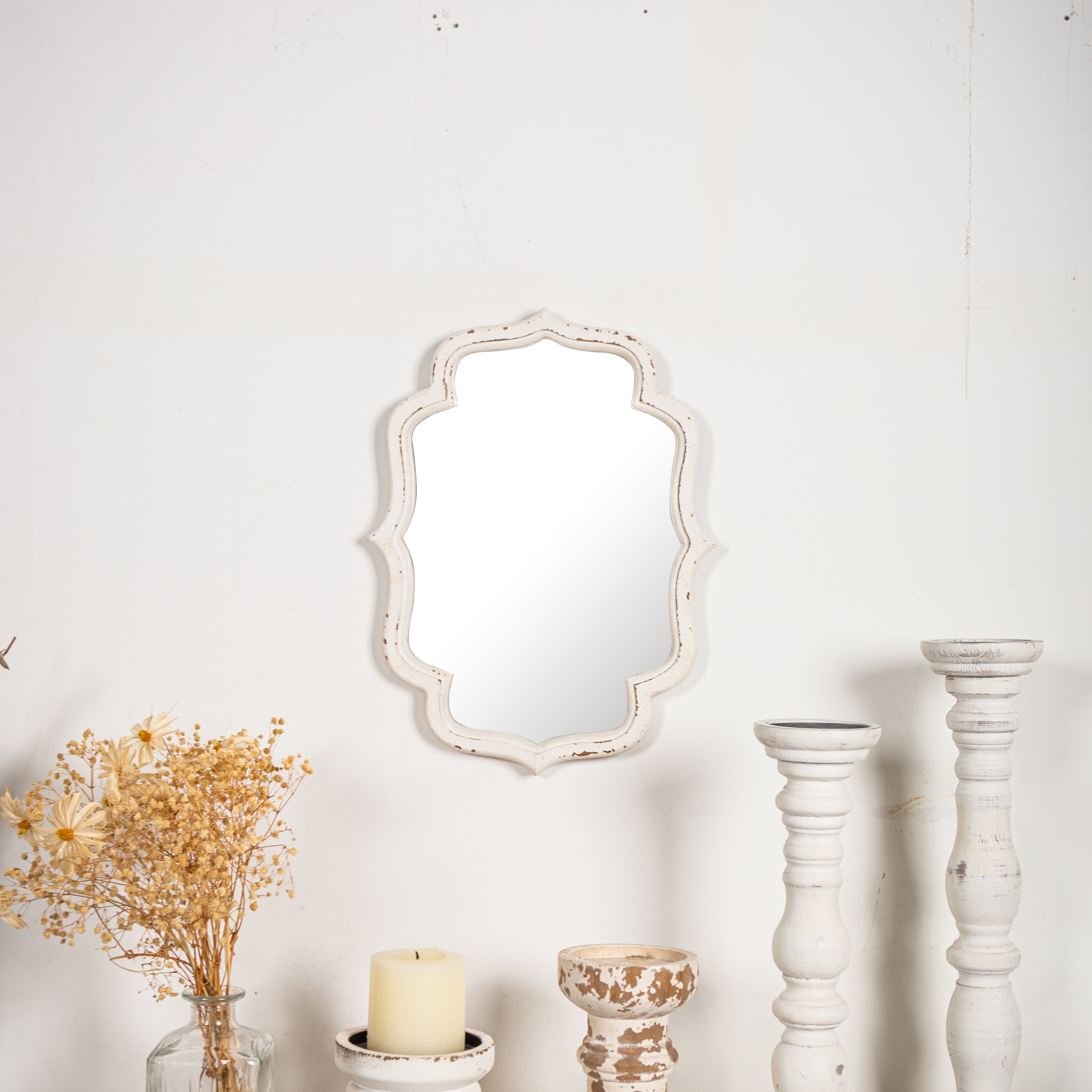 Sintosin Hanging Rustic Distressed White Bathroom Mirrors, Farmhouse