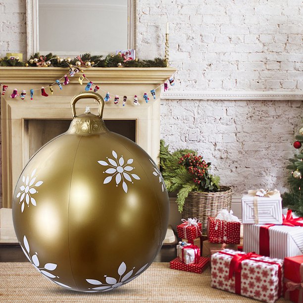 Pelota Inflable Bola inflable de Navidad de PVC de 60 cm, adornos de bola de soplado de Navidad grande para patio (D)