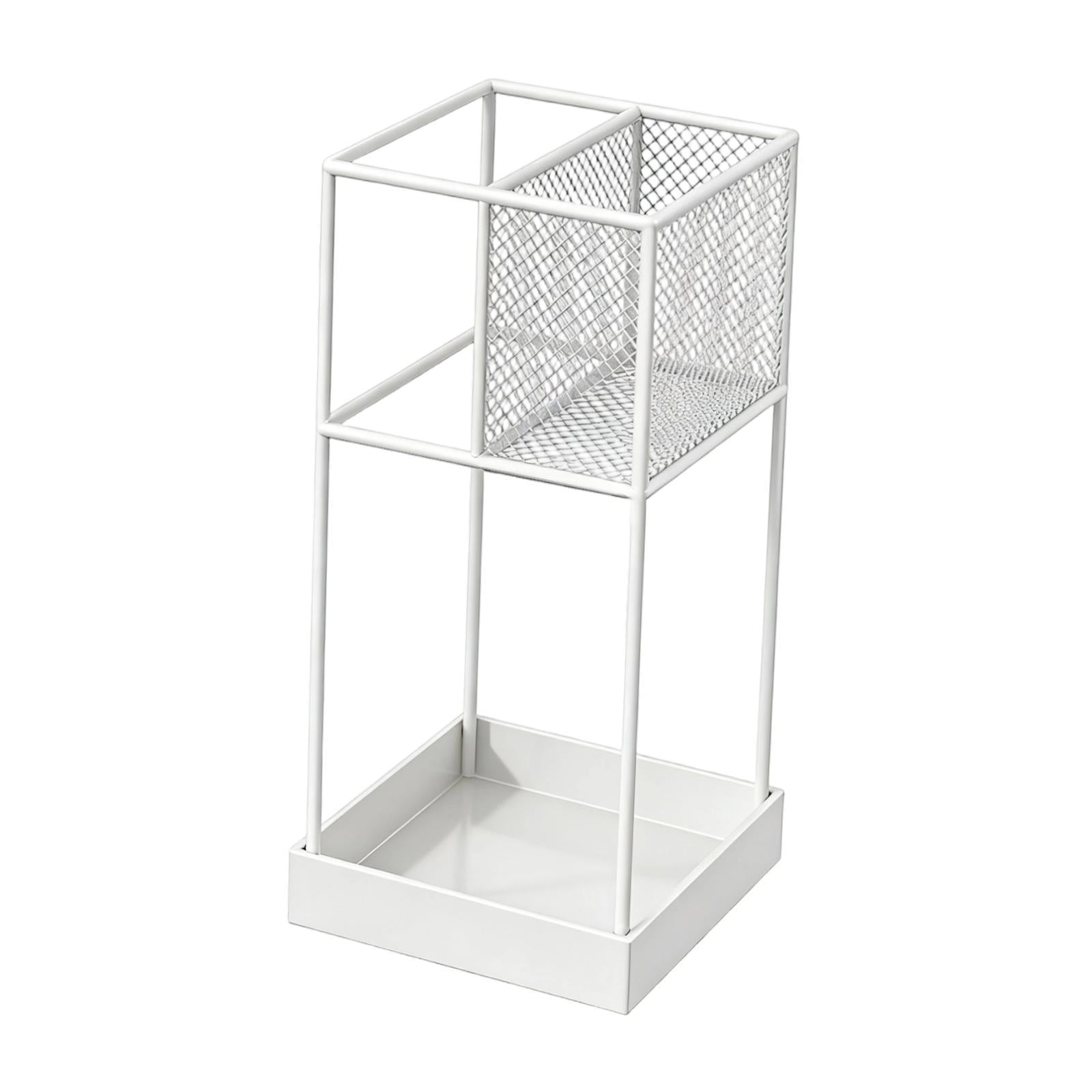 Fiocias Modern Iron Umbrella Holder Stand Anti Slip Storage Organizer Bin for Long Short White
