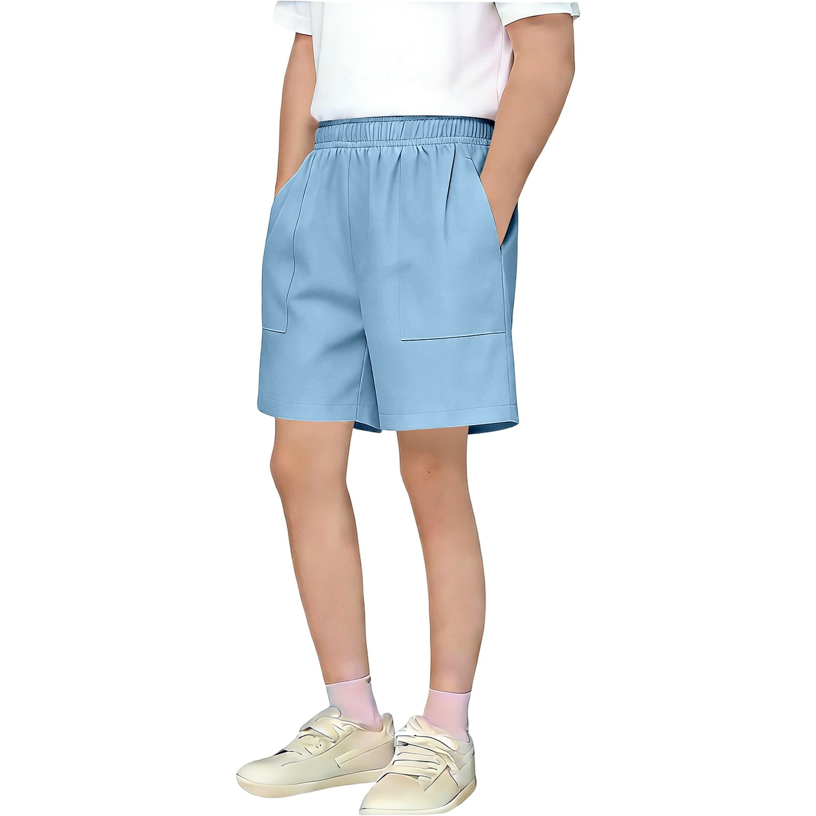 Rove Studio Boys Lightweight Ice Silk Casual Shorts Elastic Stretch Waist With Side Pockets Quick Dry Breathable Kids Athletic Shorts for Daily School Outdoor Summer Wear Light Blue 150