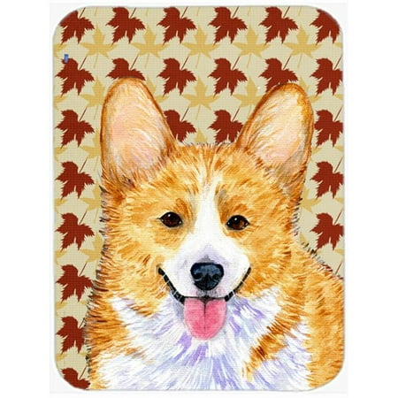 

12 x 15 in. Corgi Fall Leaves Portrait Glass Cutting Board Large