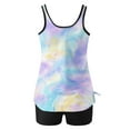 thumbnail image 4 of RKSTN Womens Bathing Suits Summer Tankini Swimsuits Printed Color Block Crew Neck Swim Tank with High Waisted Solid Color Swim Shorts Matching Two Piece Set Swimwear for Beach Vacations, 4 of 5