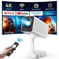 [Netflix-Licensed] Smart Projector with WiFi and Bluetooth, 4K 1080P Support, Electric Focus & Auto Keystone, Rotatable & Height-Adjustable Stand, Max 250" Screen