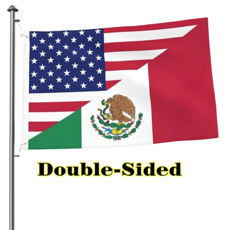 Mexico United States Friendship Flag 3x2 Ft Outdoor Double Sided American Mexican Friend Banner Polyester Fabric with 2 Brass Grommets for Outside Indoor Decor