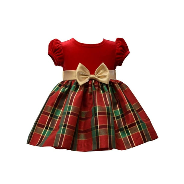 Infant Girls Red Green Gold Plaid Short Sleeve Holiday Christmas Dress Walmart Com Walmart Com