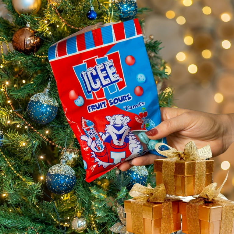 Icee Fruit Sours Candy Balls 4oz 3 Packs, Cherry and Blue