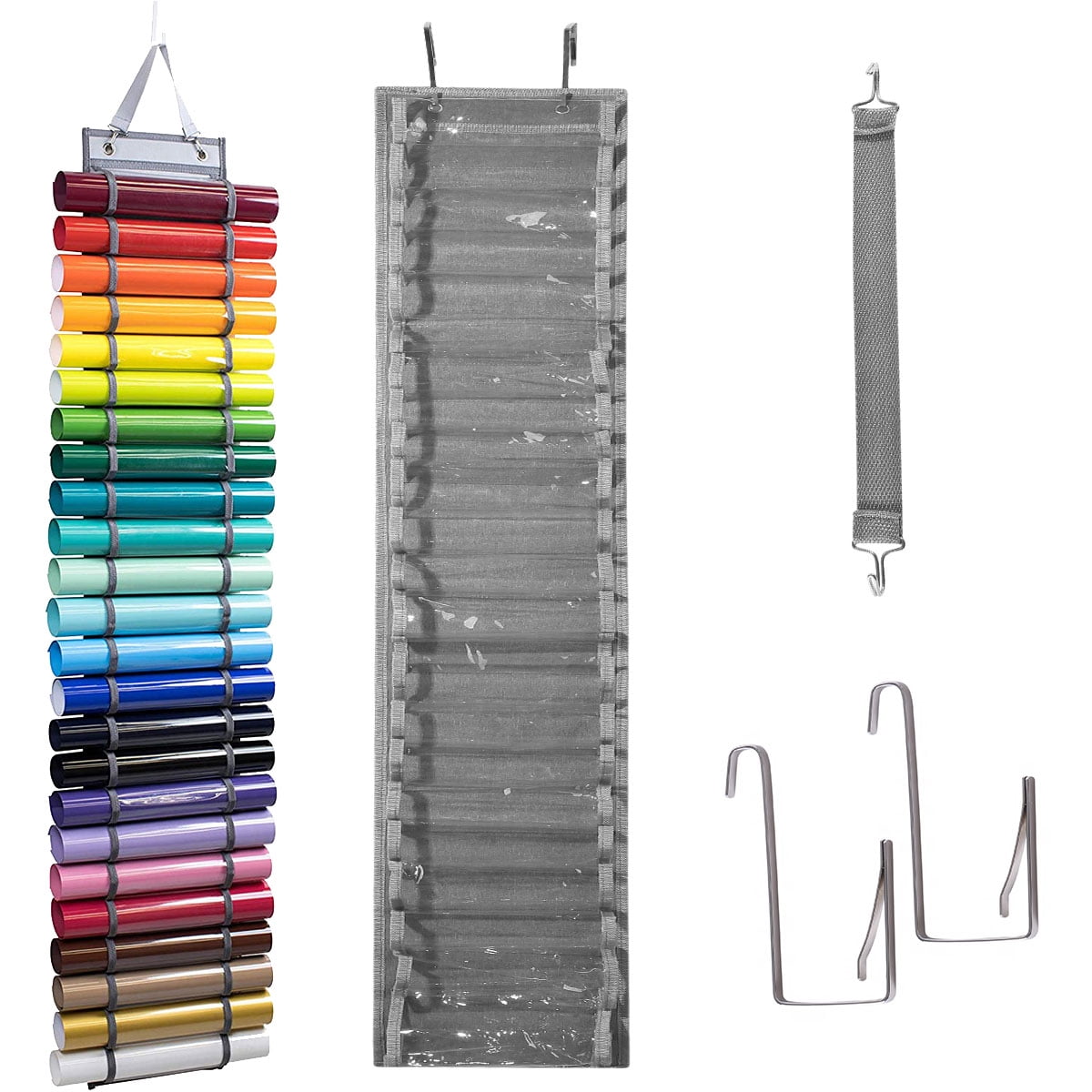 Vinyl Hanging Bag with Door Hooks and Strap for Home Craft Room Vinyl Roll Holder with 48 Compartments Craft Vinyl Organizer Storage Rack Wall Mount/Over The Door 