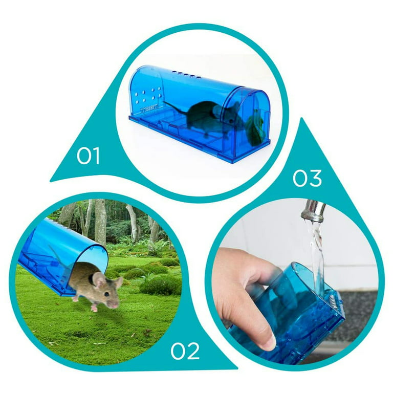 4 Pack Humane Mouse Traps No Kill, Live Mouse Traps Indoor, Reusable Mice Trap Catcher for House & Outdoors Blue-4Pack