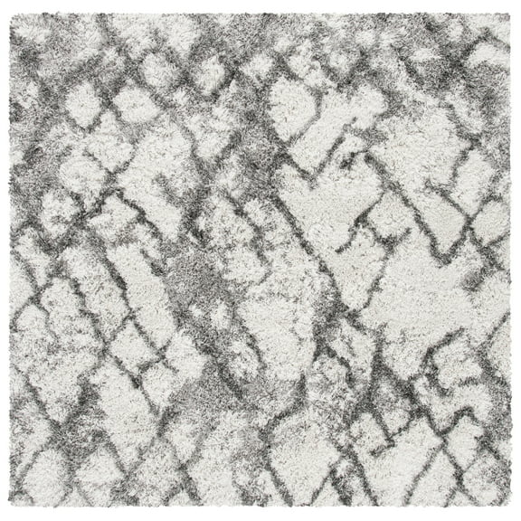 SAFAVIEH Horizon Milica Abstract Shag Area Rug, Grey/Ivory, 5' x 5' Square