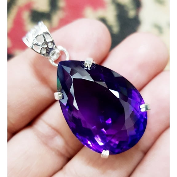 Beautiful 75 Carat Purple Amethyst Pear 925 Solid Silver Pendant Gemstone