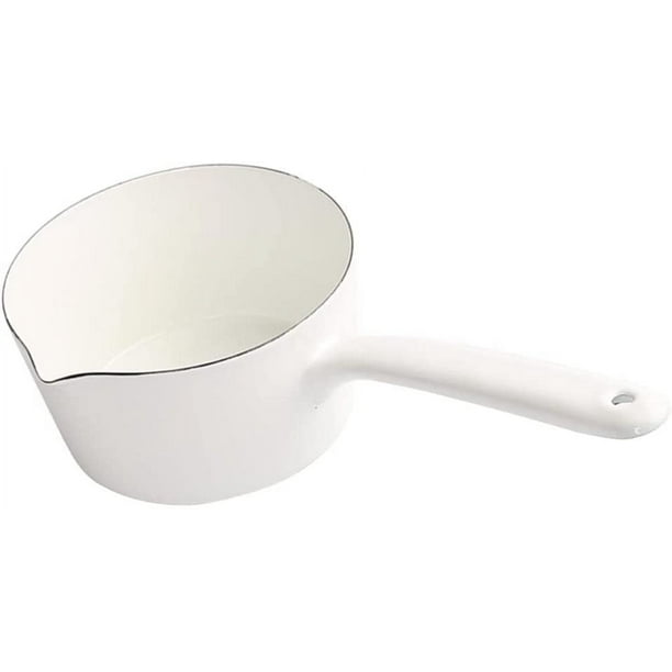 Nvzi Olla para leche con pico esmaltado, cacerola para leche, calentador de cacerolas, vajilla esmaltada (1,2 litros), color blanco
