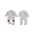 thumbnail image 2 of BemeyourBBs Newborn Baby Boy Valentines Day Romper Outfits Waffle Knit Stripe Romper Cute Letters Heart Embroidery Long Sleeve Jumpsuit Spring Clothes, 2 of 9