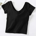 thumbnail image 2 of Jalioing Women's Crop Top with Built in Bra Cotton Short Sleeve T-Shirt Summer Basic Casual Tops Solid Color, 2 of 5