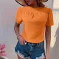 thumbnail image 2 of New Summer Arrivals Olyvenn Women's Summer Boho Shirt Top Ruffle Short Sleeve Frill Trim Mock Neck Floral Solid 2025 Casual Blouses Shirts Tops Orange L, 2 of 7